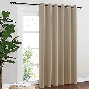 NICETOWN Blackout Sliding Door Curtains 84 Inch Length, Extra Wide Room Divider Grommet Energy Saving Thermal Insulated Curtain for Patio Door Window(W80 x L84, 1 Panel, Taupe)