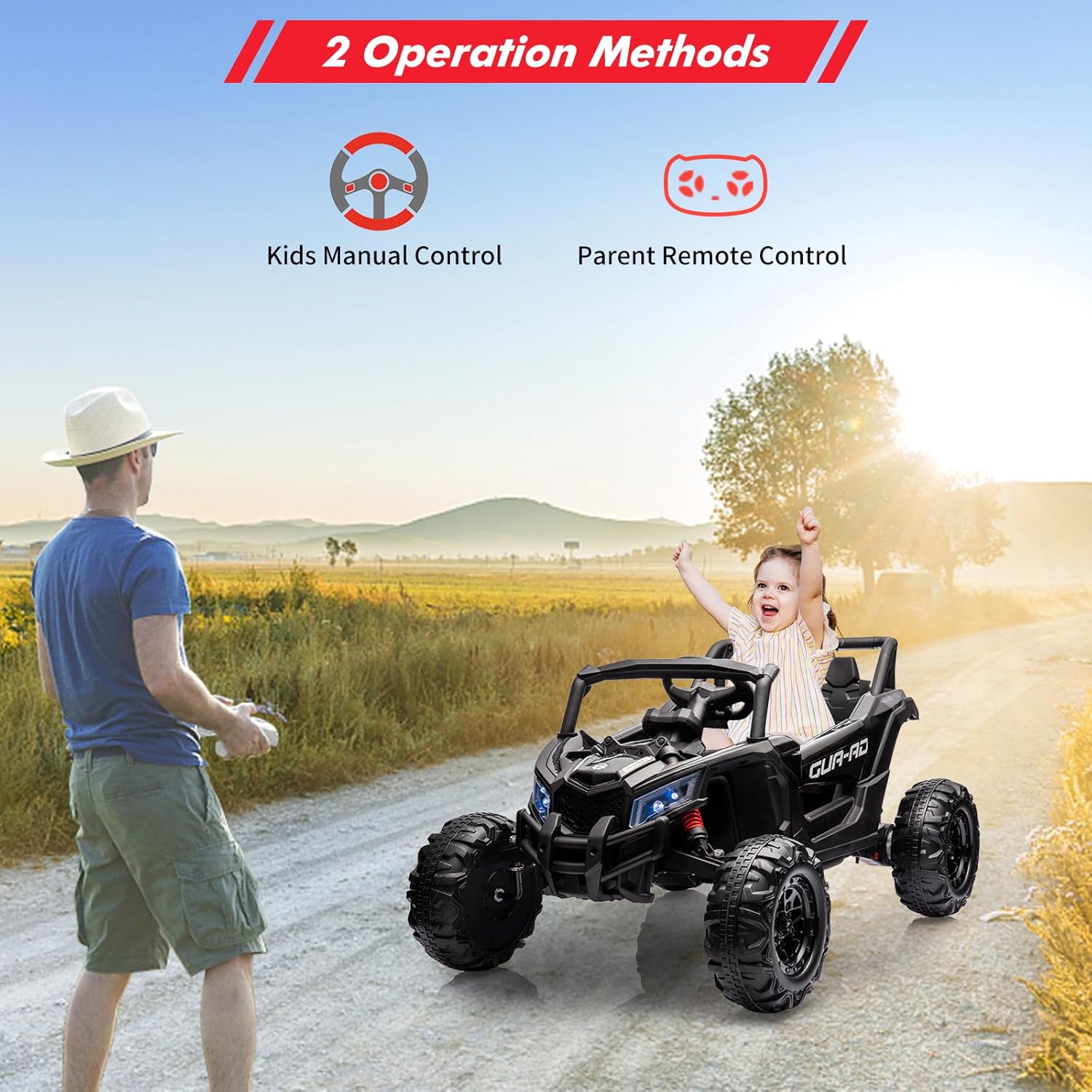 24V Ride On Car for Kids w/Remote Control, Battery Powered Off-Road UTV, 400W Motors,19" Spacious Seat, 4 Shock Absorbers, 4.5 Mph Max Speed, Music, LED Lights, Electric Car for Big Kids, Black