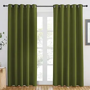 NICETOWN Olive Green Blackout Curtains 84 inch Length, Grommet Top Room Darkening Drapes for Bedroom Living Room, Light Blocking Window Covering for Privacy (W66 x L84 Inch, 1 Panel)