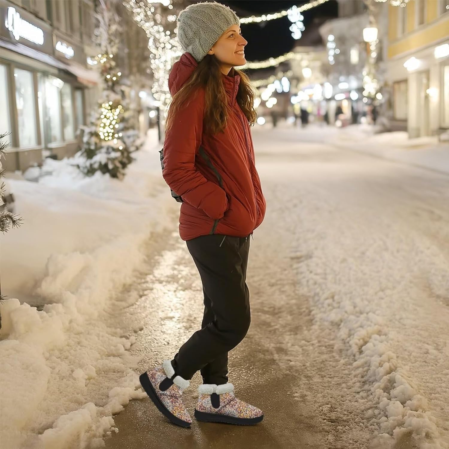 Binienty Snow Boots for Women Wide Width Barefoot Winter Shoes Non Slip Plush Fur Lined Short Ankle Booties