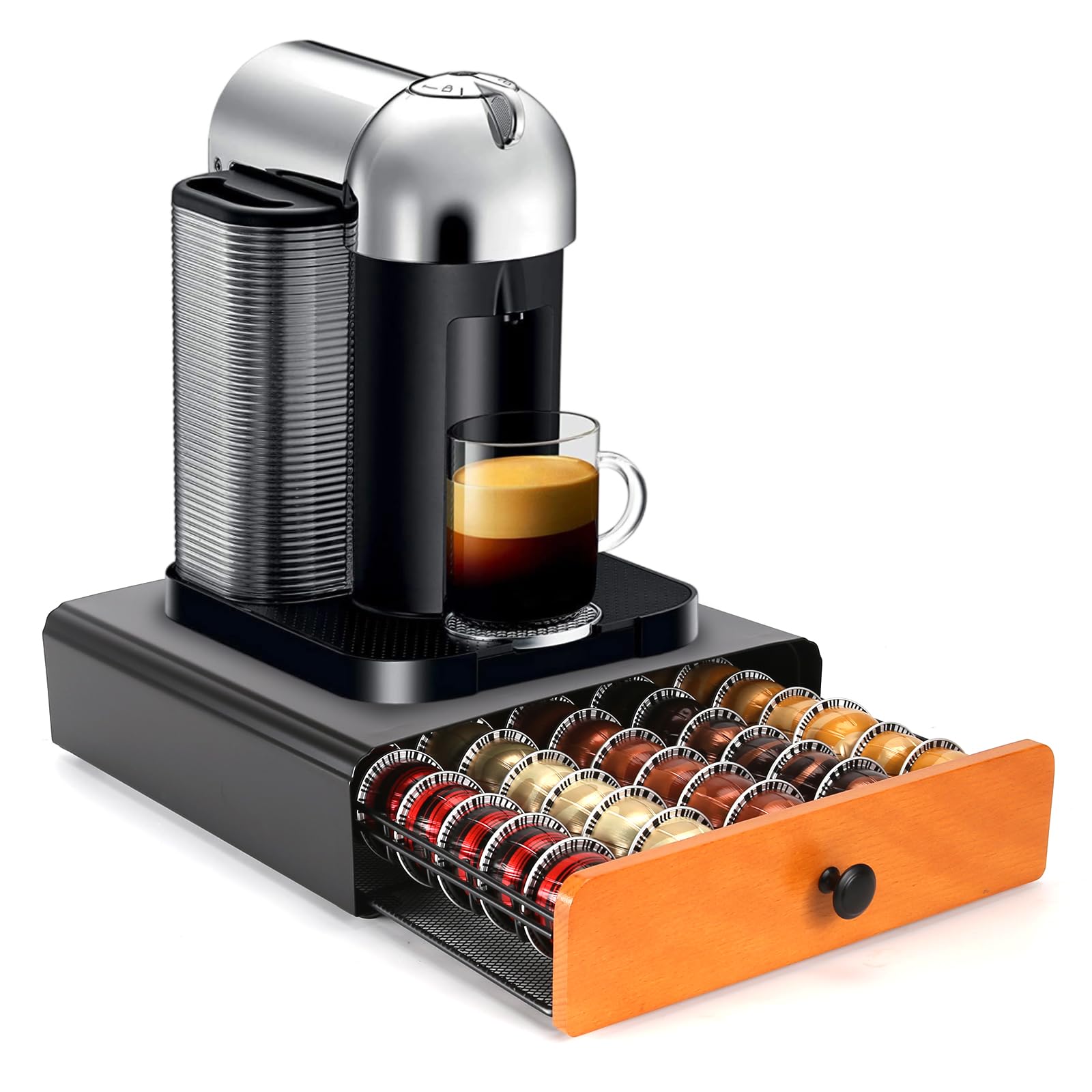 SYSYLY Coffee Pod Holder Storage Drawer for Counter,Metal Coffee Capsule Organizer for Vertuoline Pods.Metal Frame,40 Capsules Capacity,Black.