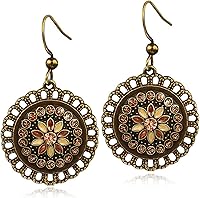 NONQL Bohemian Tribal Hoop Dangle Earrings - Handmade Vintage Silver Geometry Drop Earrings for Women, Chic Boho Statement Jewelry