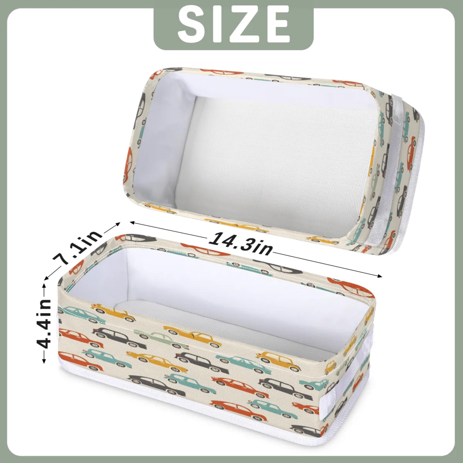 Tablerazzi Toilet Tank Topper Paper Basket with Handle, Cars Pattern Bathroom Storage Basket for Organizing, Small Fabric Storage Bins for Bathroom Decor