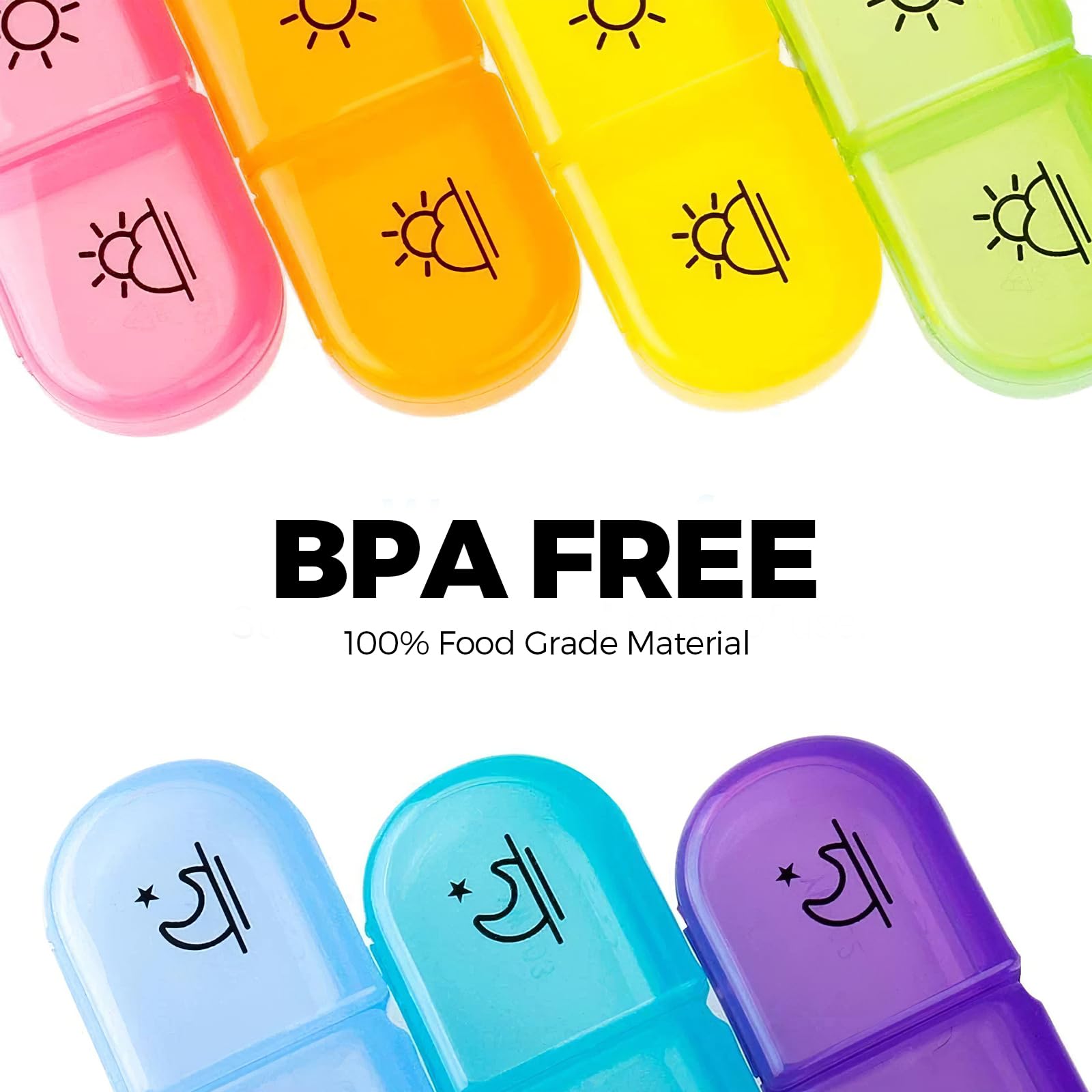 Termos tygodniowy na tabletki rano, w porze lunchu i wieczorem, 7 dni, 21 przegródek, duża pojemność do kieszeni lub kieszeni na spodnie, na witaminy, suplementy i leki (wielokolorowy)