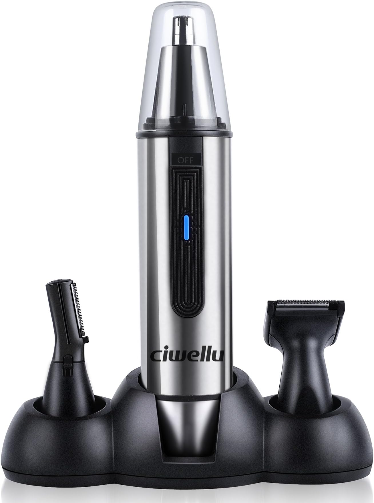 Nose Hair Trimmer 3 in 1 Nose, Ear & Eyebrow Trimmer Grooming Kits Ciwellu Waterproof Stainless Steel Nose Clippers Head for Men with LED Light
