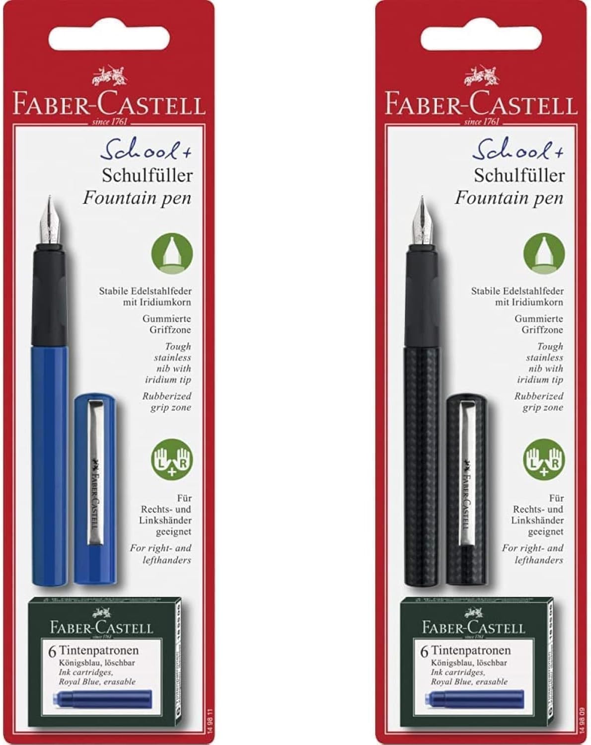 Faber Castell Fountain Pen Blue 6 Ink Cartridges + Fountain Pen Carbon 6 Blue Ink Cartridges