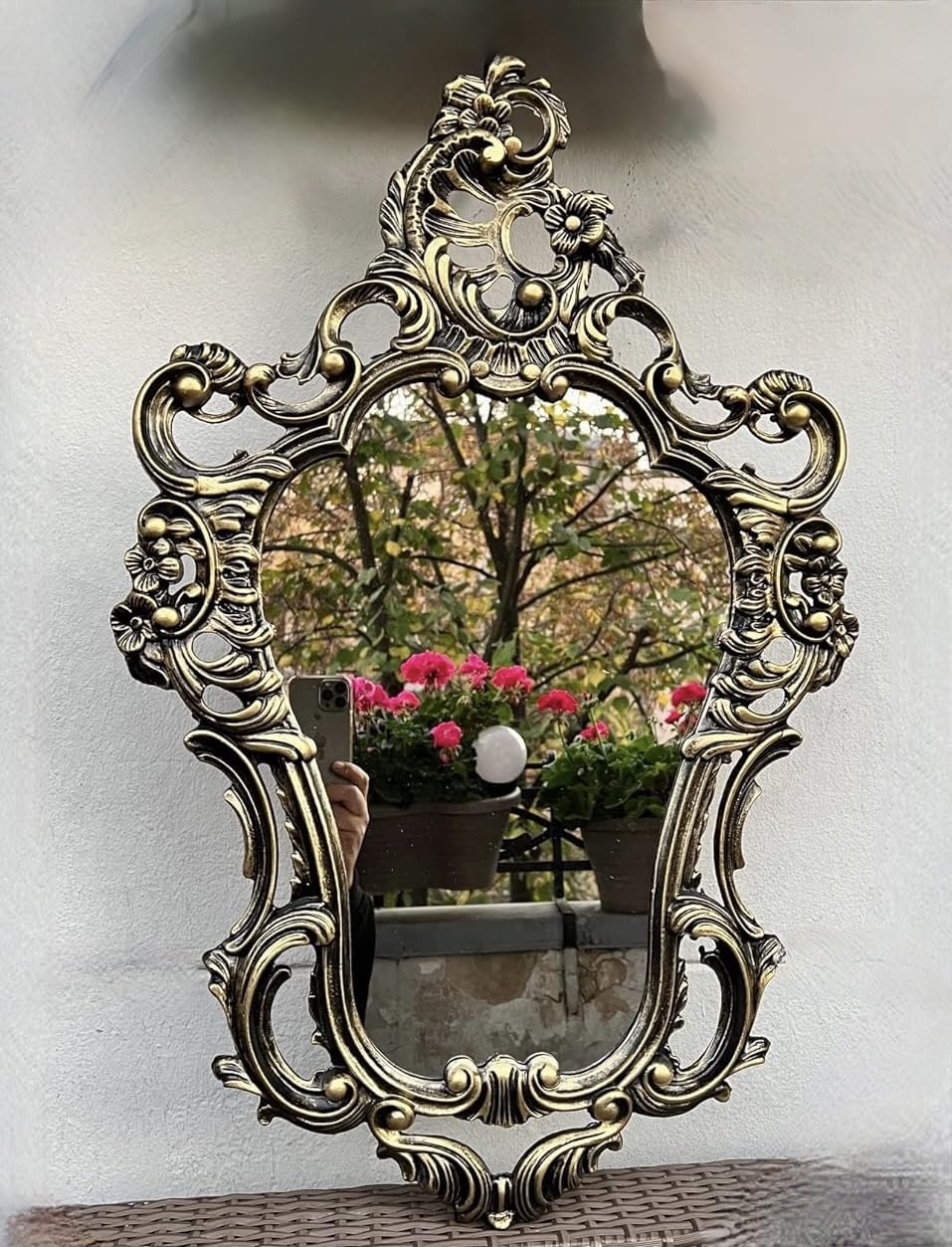 Espejo de pared ovalado antiguo estilo barroco para baño, 50x76 cm, espejo de lujo ovalado para pasillo (negro dorado)