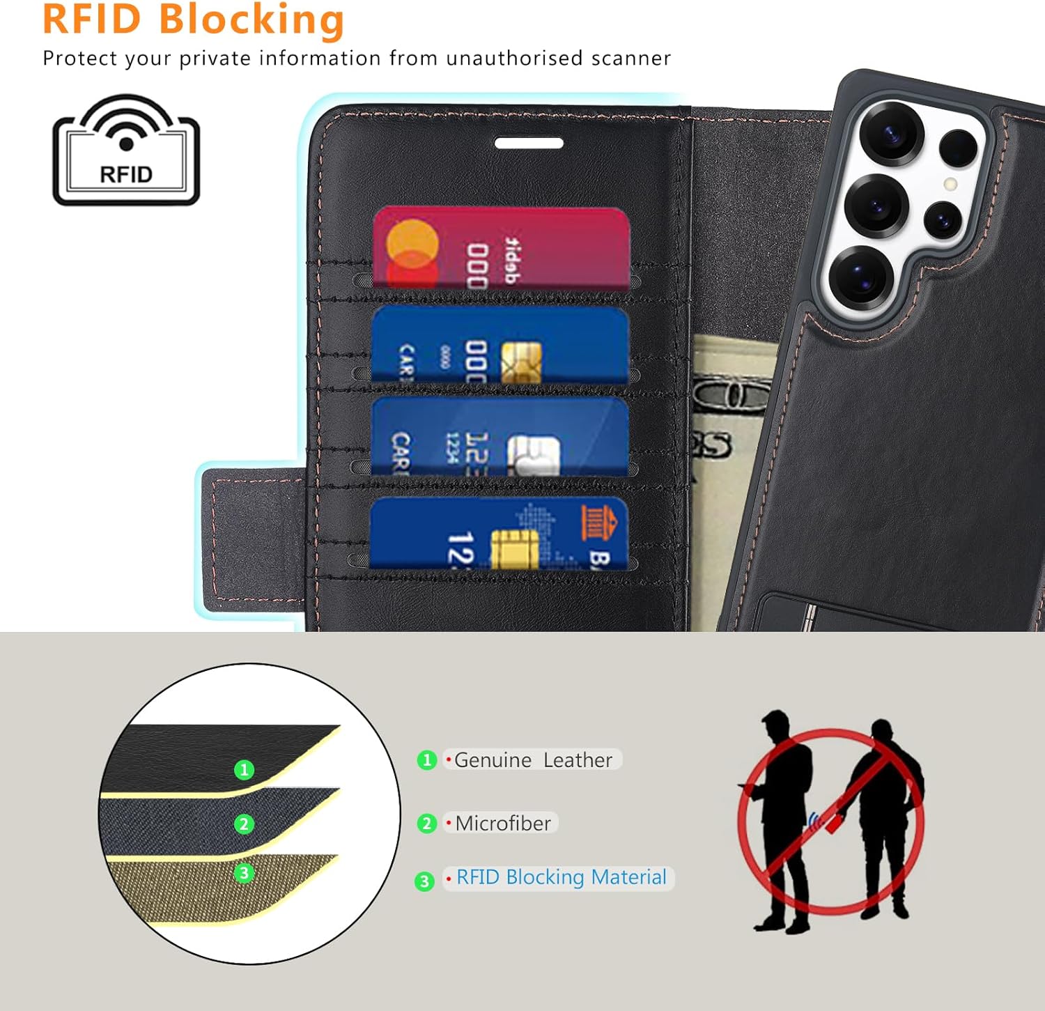 KEZiHOME Wallet Case for Samsung Galaxy S25 Ultra Genuine Leather [2 in 1] Detachable Card Slots[RFID Blocking] Kickstand Magnetic Wireless Charging Cover for Galaxy S25 Ultra