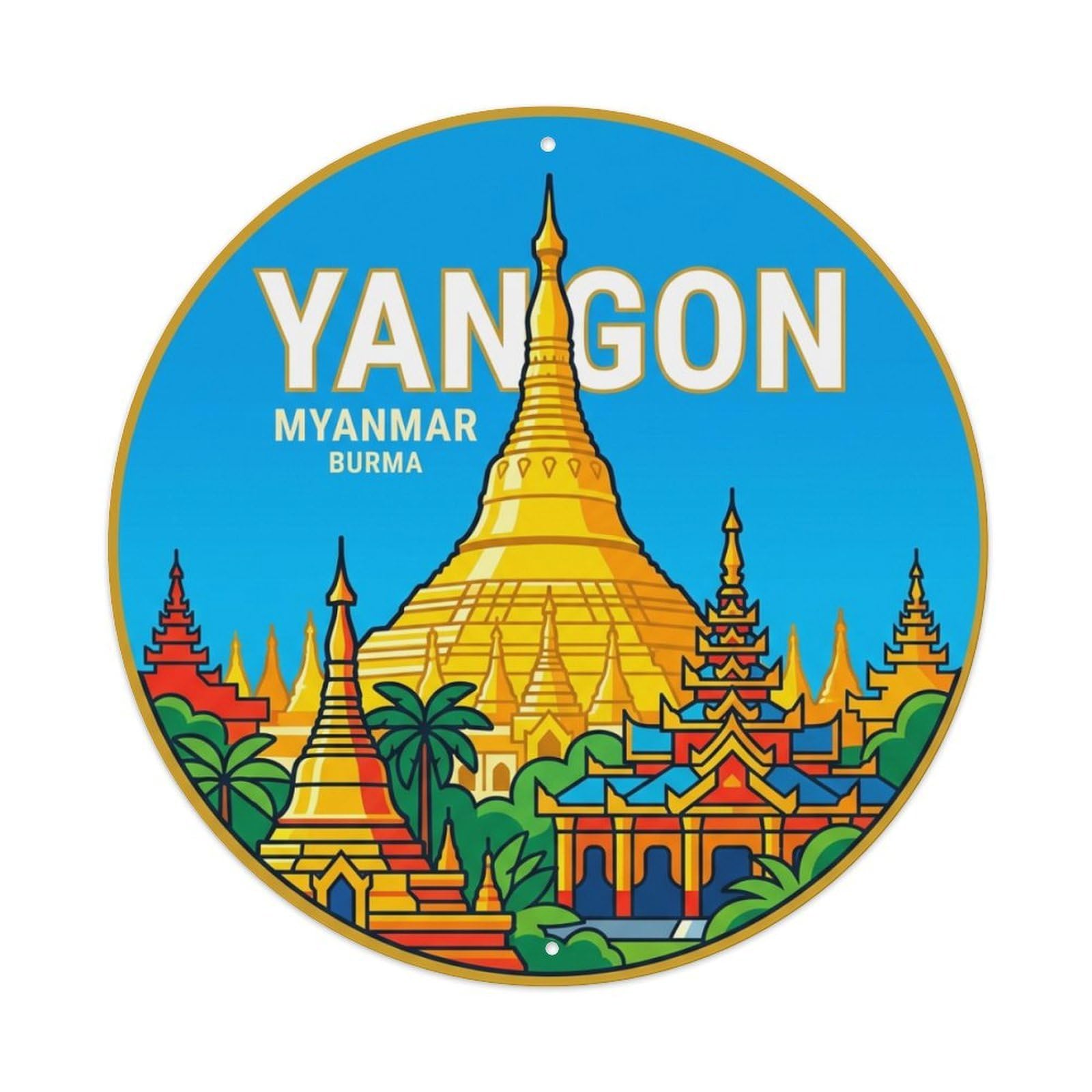 Vintage Travel Myanmar Yangon Metal Tin Sign
