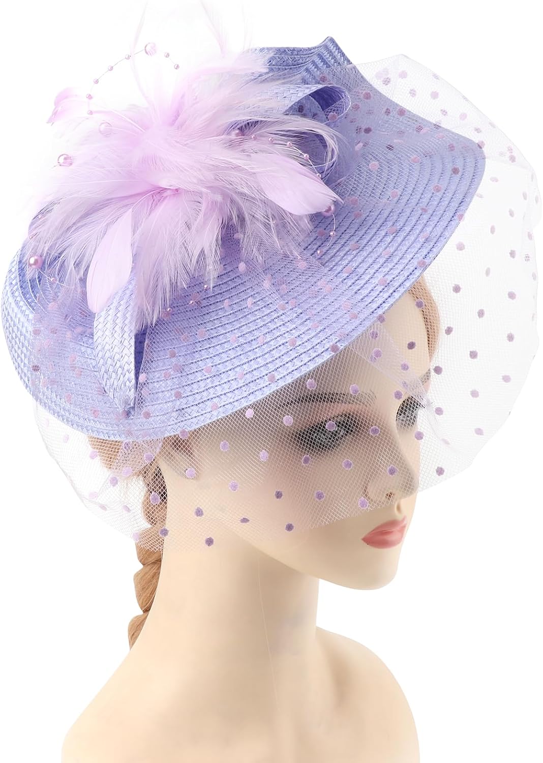 DRESHOW Fascinators Hat Flower Mesh Feathers Hat with a Headband and a Clip 7.9" Tea Party Headwear for Women - Image 2