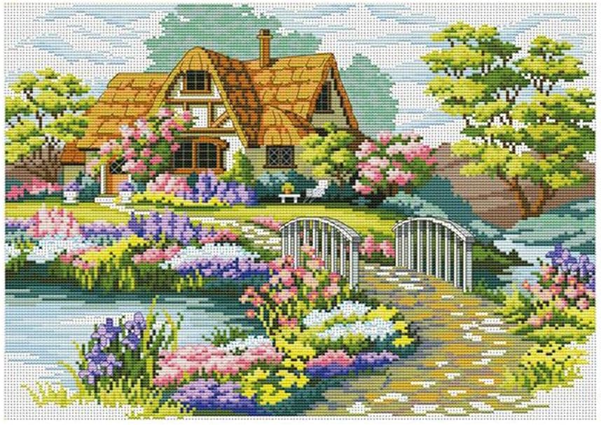 ADVAIT Cross Stitch Stamped Kit Garden Cottage Pattern Embroidery Needlepoint Craft
