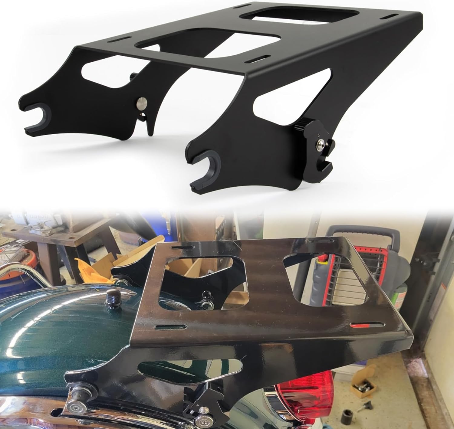 Detachable Two Up Tour Pack Pak Mounting Luggage Rack Compatible for Touring Street Glide Road King Electra Glide 2014-2025, Black