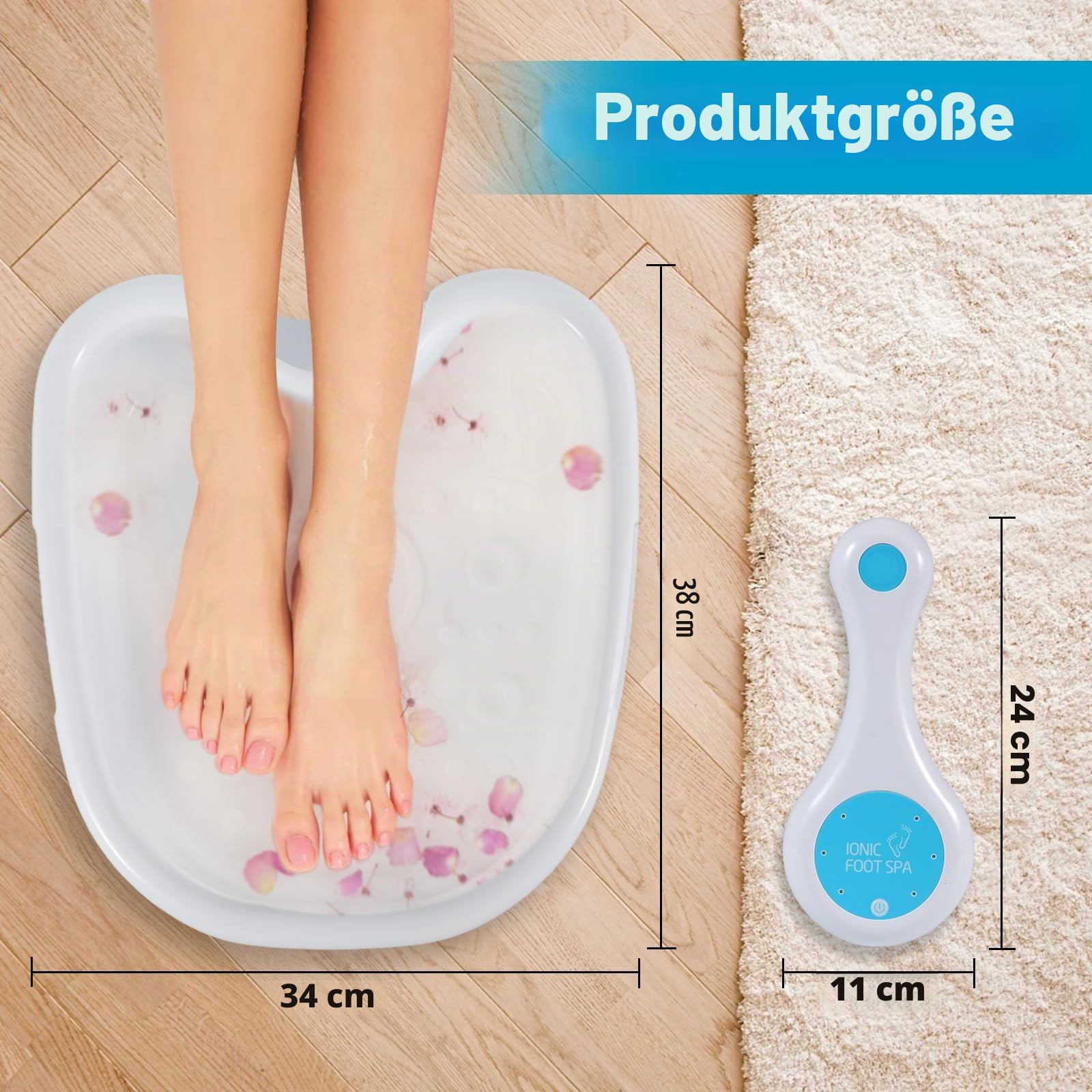 Ionen Fußbad Detox mit Fußsensor, Tragbar Elektrolyse Fußbad Entgiftung Set, Faltbare Fußbadewanne mit Komplett-Zubehör für zu Hause & Reisen, Professionell Fußpflege