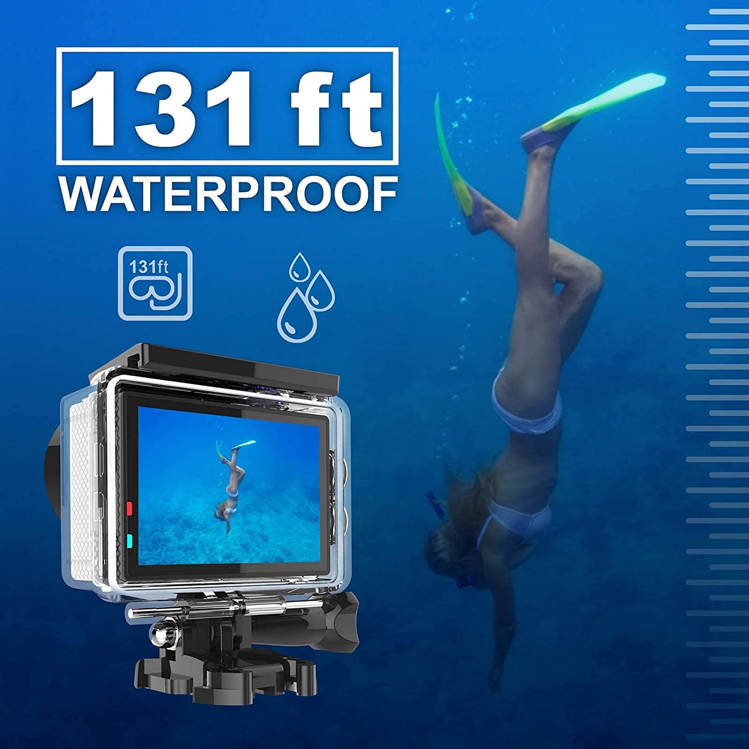 Cámara Deportiva 4K WiFi 20MP 40M Cámara de acción EIS a Prueba de Agua con de Gran Angular de 170 °con Control Remoto de 2.4G Cámara subacuática con baterías de 2x1200mAh