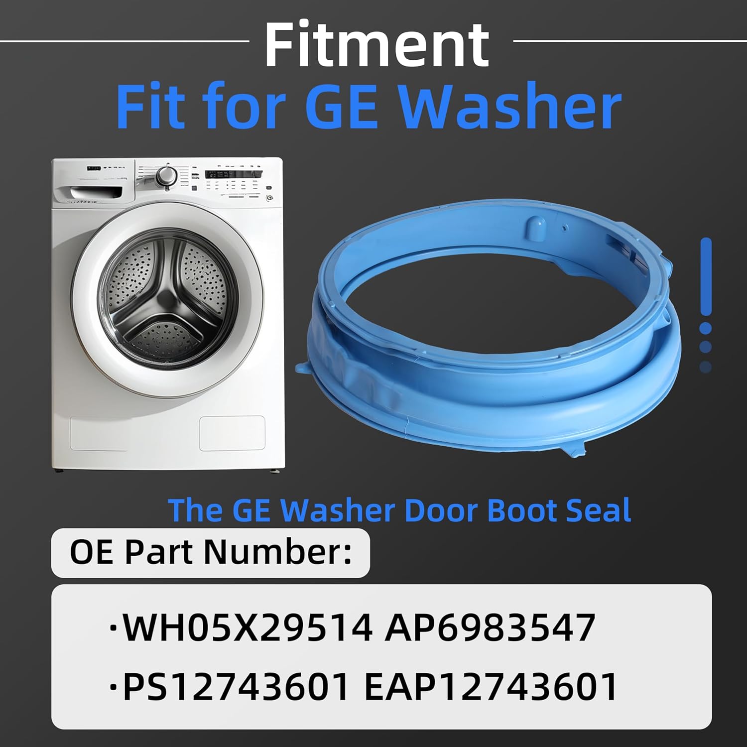 WH05X29514 Washer Door Gasket Fits For GE Washer Door Boot Seal, With watertight and Good rubber material, Washer Door Diaphragm Replaces AP6983547 PS12743601 EAP12743601