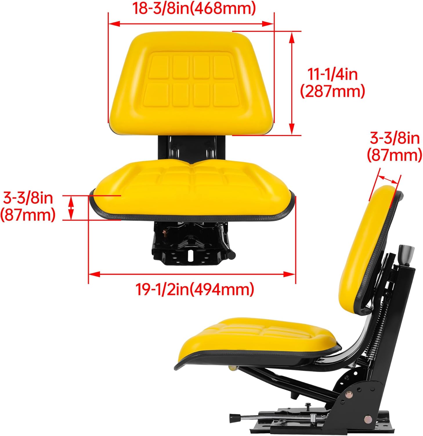 Universal Tractor Suspension Seat Adjustable Compatible with John Deere 5200 5210 5300 5310 5510 More Models Massey Ferguson Tractor Ford New Holland Steel Yellow Heavy Duty