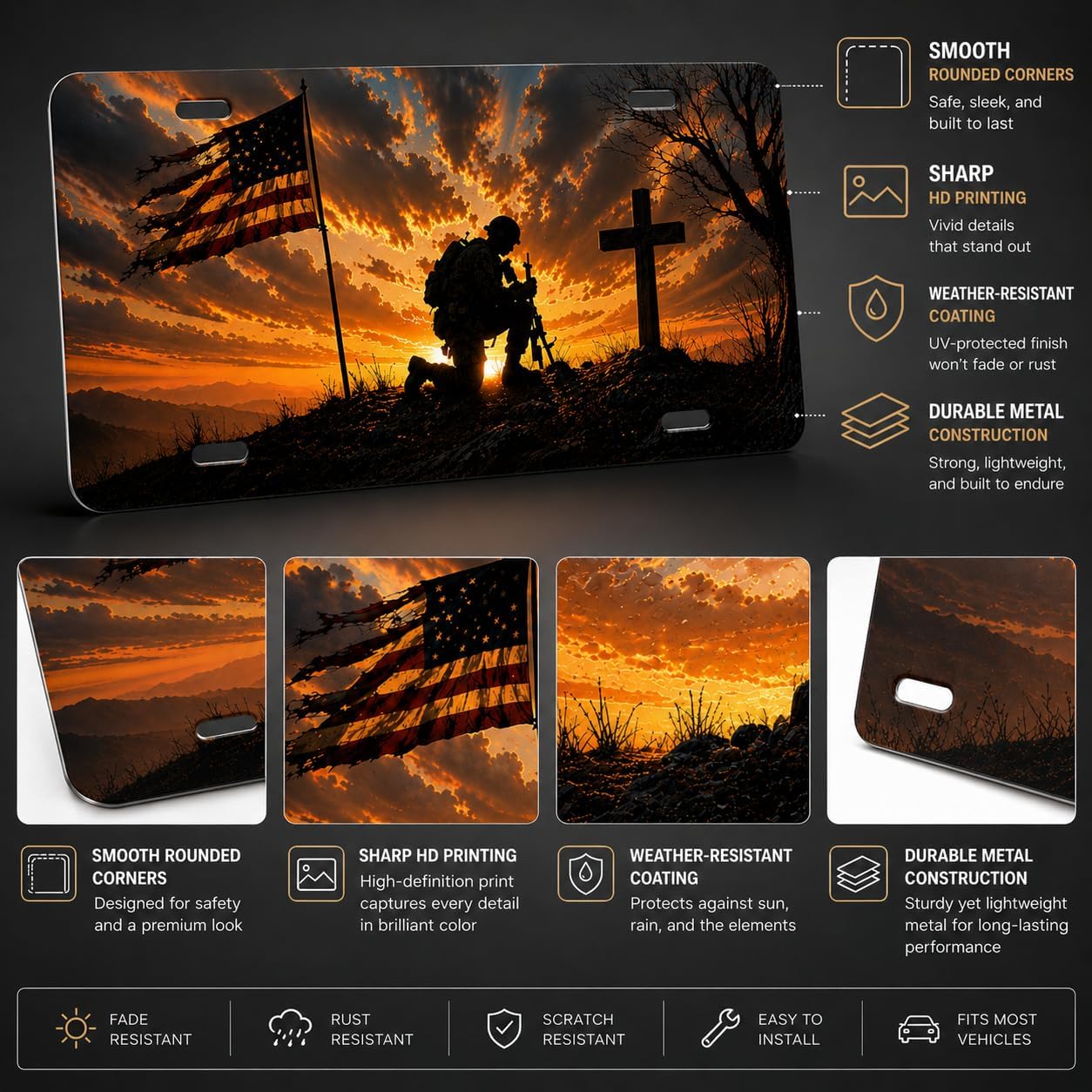 Soldier Prayer License Plate, Aluminum Decorative Personalized License Plate American Flag Cross Faith Novelty Vanity Tag Cover with 4 Holes 6×12 inch Car Decor Accessory image 5