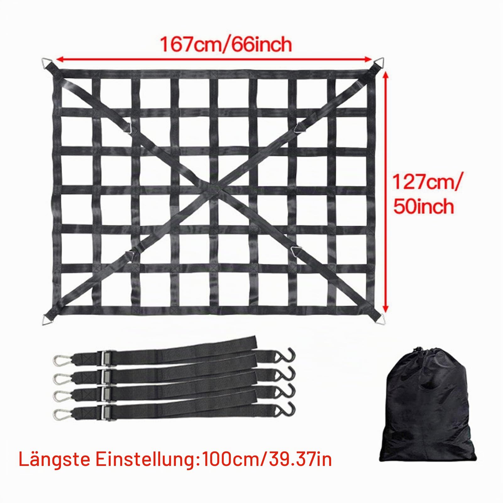 Frachtnetz für Anhänger,Dehnbares, strapazierfähiges Frachtnetz - Truck Car Net Utili Trailer Net Stretch Truck Bed Net mit 4 festen Gurten, Aufbewahrungstasche Auto-Außenzubehör