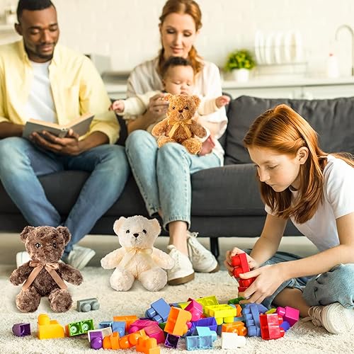 Miniatura 7 de Jenaai 12 piezas de oso de peluche con lazo, osos de felpa suaves para regalo de fiesta, centros de mesa de baby shower, cuidado de cumpleaños,