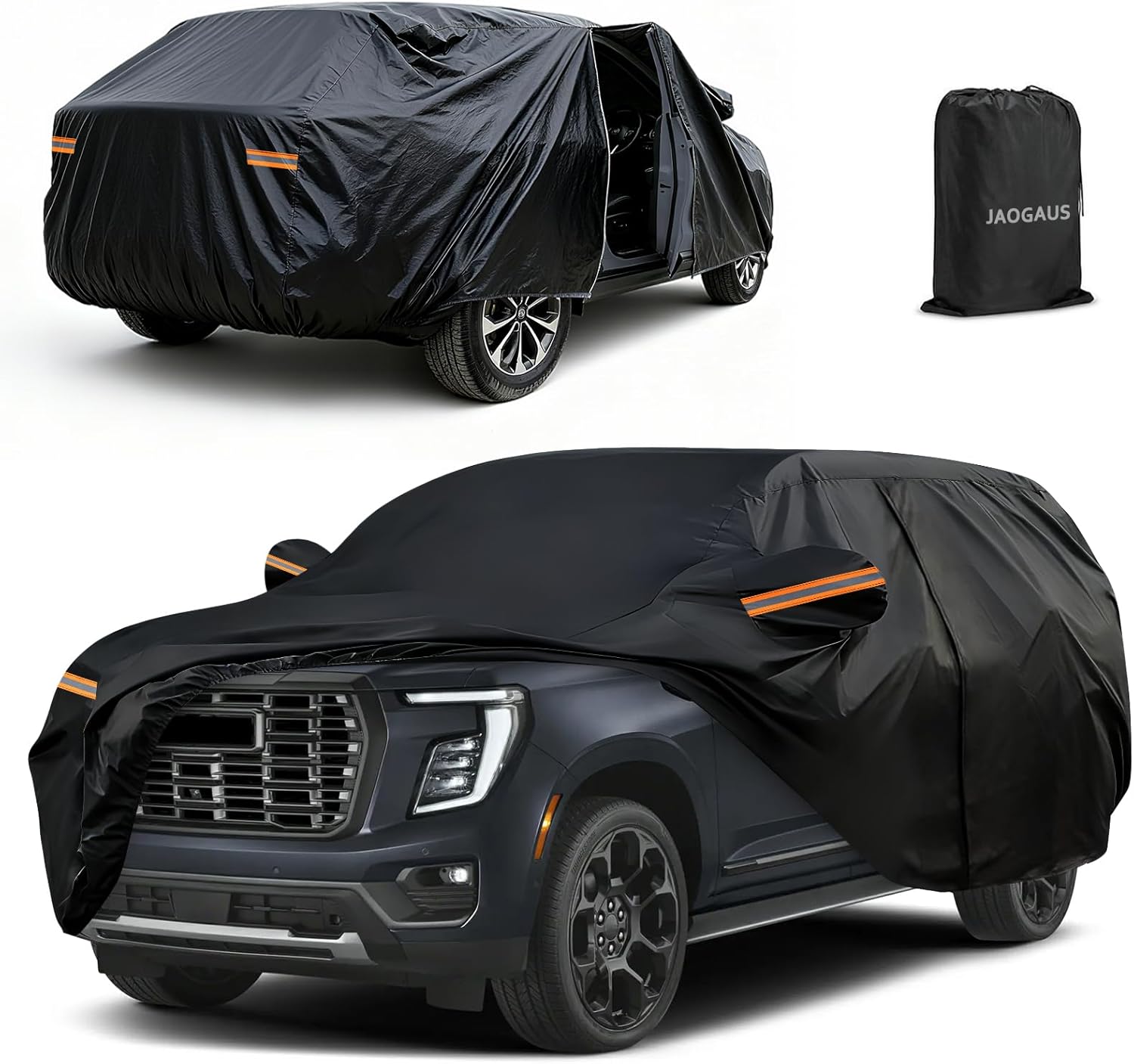SUV Car Cover for GMC Yukon & Chevy Tahoe 2007-2020, 10 Layers All Weather Outdoor Full Car Covers Heavy Duty with Zipper Door & Windproof Bands for Snow Rain Hail Cover Sun UV Protection (L)