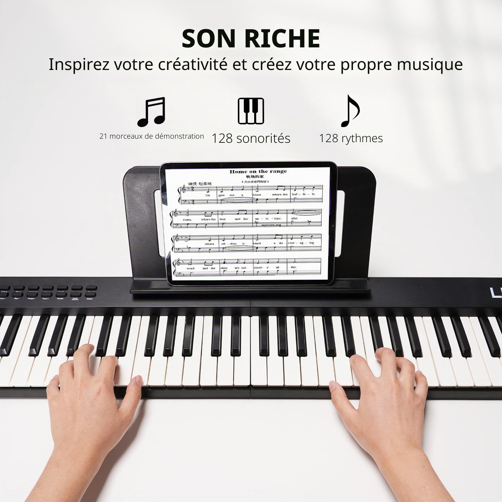 LEKATO Clavier de piano pliable 88 touches, clavier semi-lesté avec pédale de sustain, sac de transport, MIDI, Bluetooth, fonction Split, piano numérique portable pour débutants enfants adultes