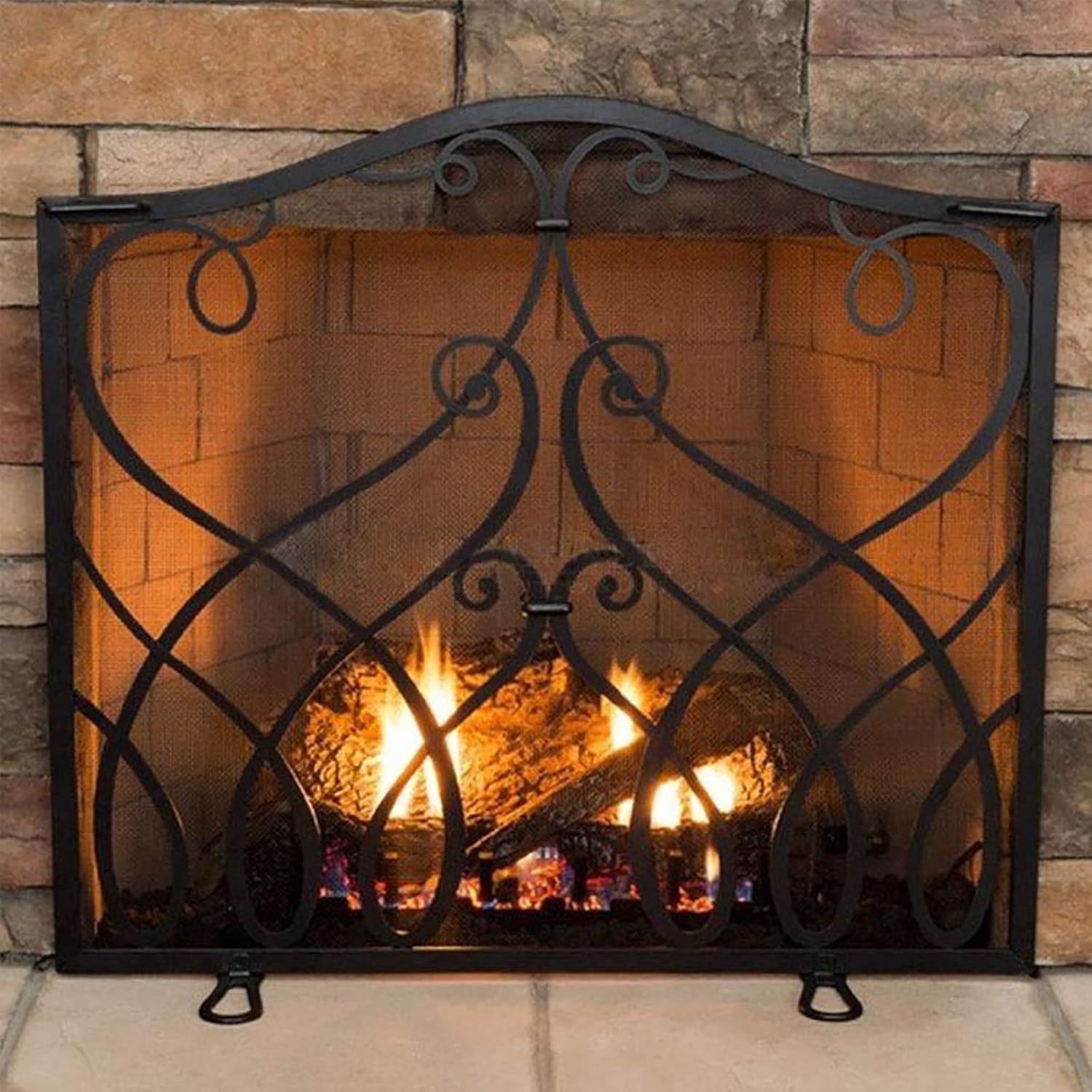 Black Flat Fireplace Screen, Safety Fire Screen for Spark