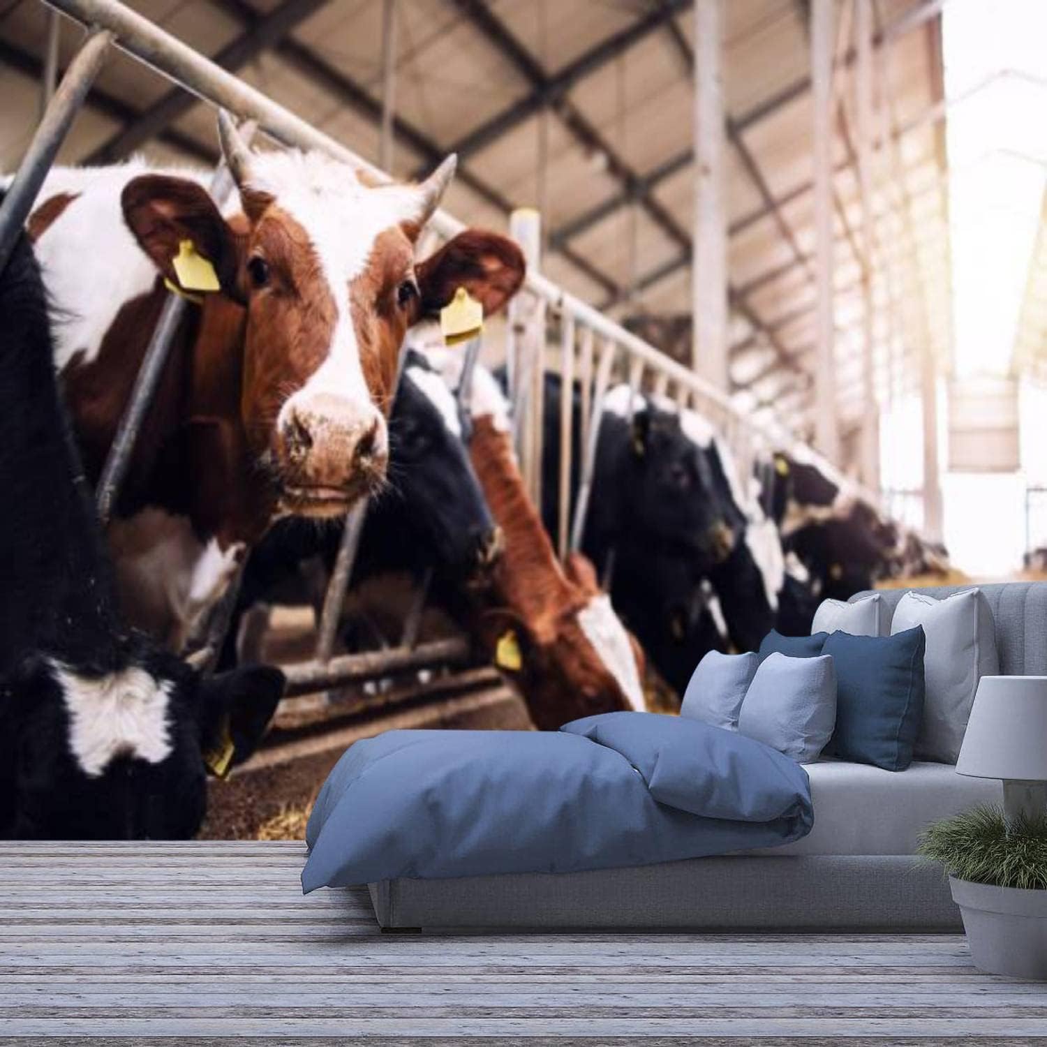 Décorations murales 3D photo vache peler et coller durable