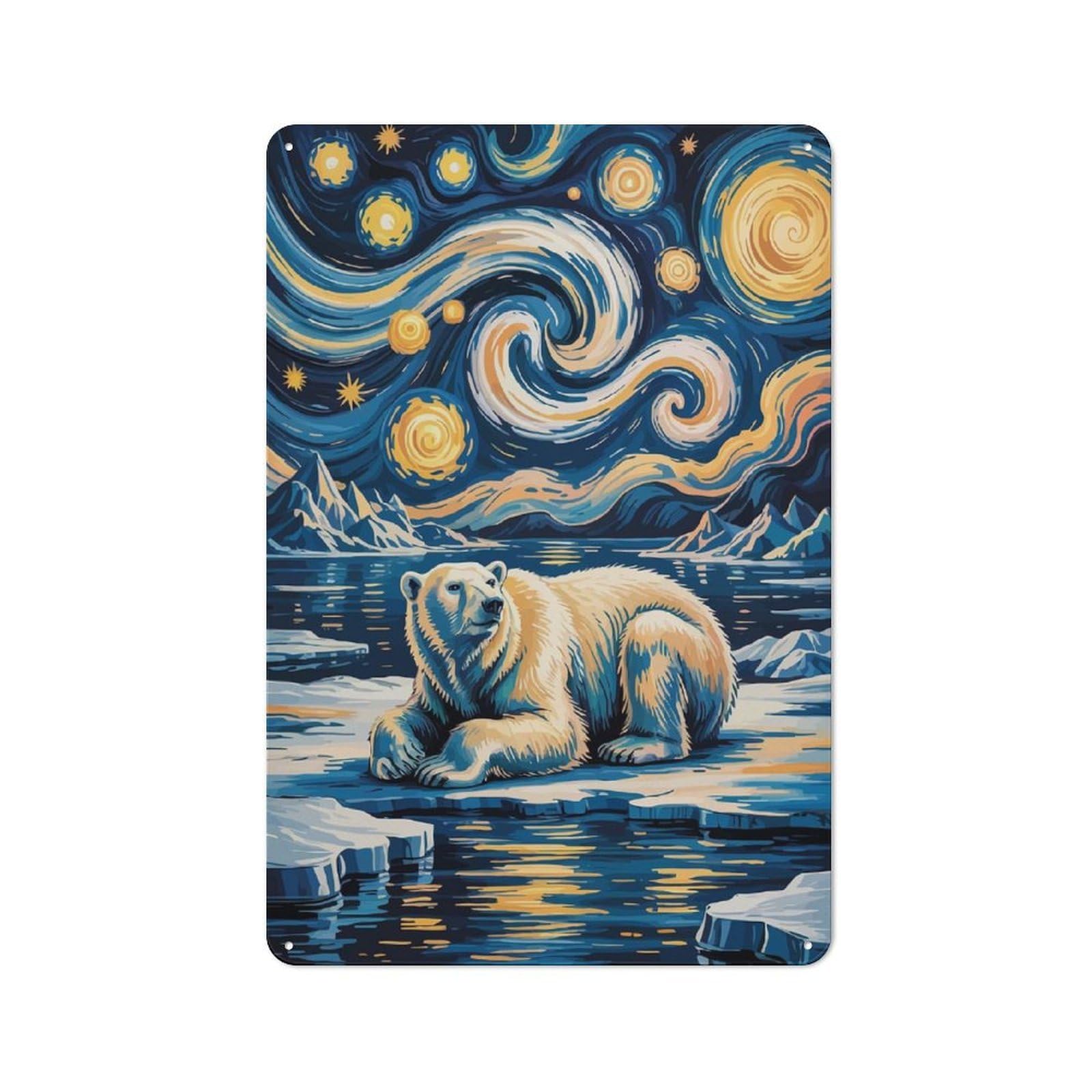 Junmoney Polar Bear Starry Night Art Rustic Tin Sign 30X20cm For Café Or Restaurant, For Café Owners And Decorators, For Retro Home Interiors