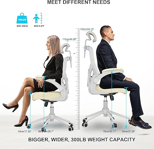 Miniatura 4 de Silla de oficina ergonómica con reposacabezas ajustable y soporte lumbar, silla de escritorio con respaldo alto con brazos abatibles, silla