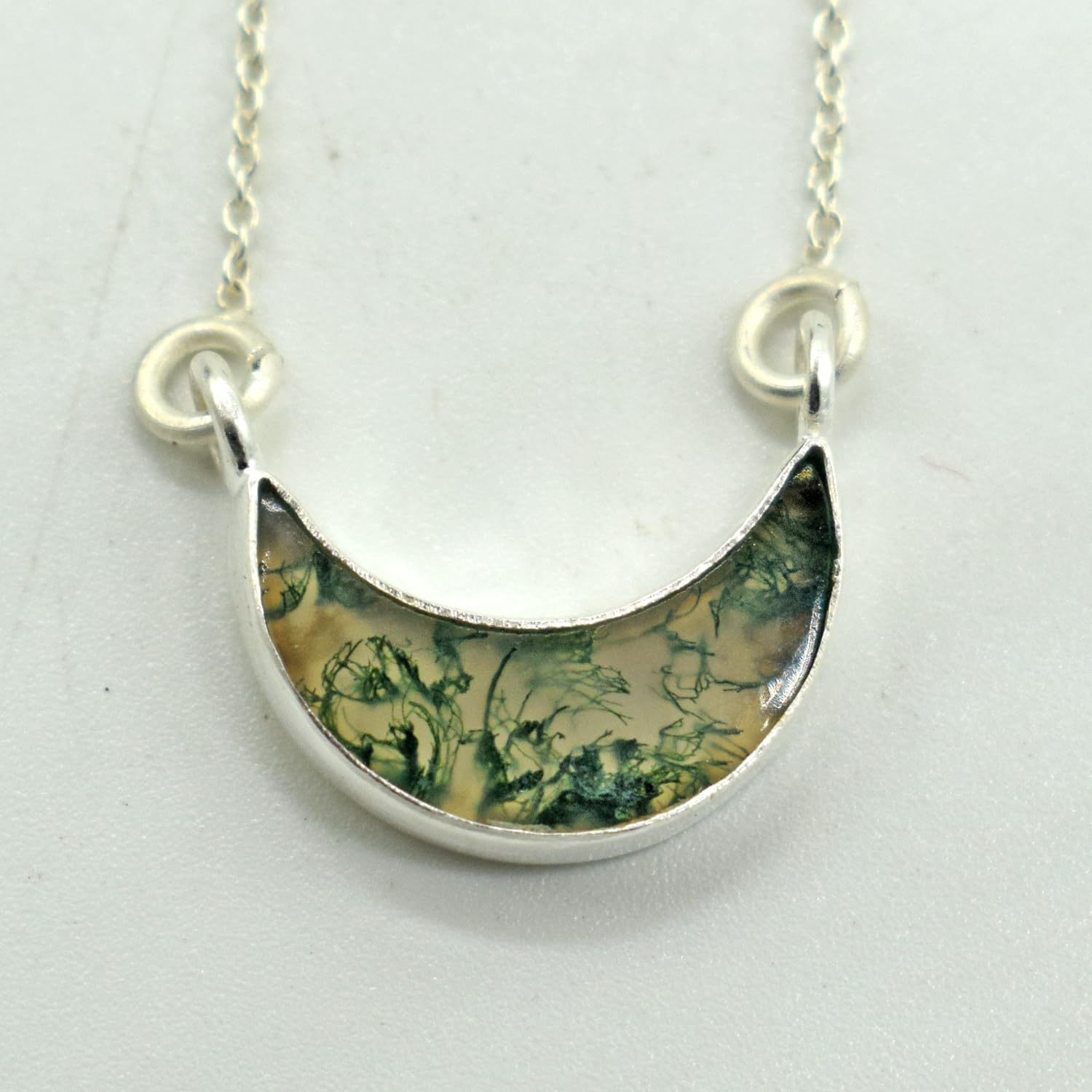 Tiny Crescent Moon Moss Agate Gemstone Necklace, Cut Green Moss agate Necklace, Natural Moss Agate Pendant, Moss Agate Necklace, Gift For Her, - Image 5