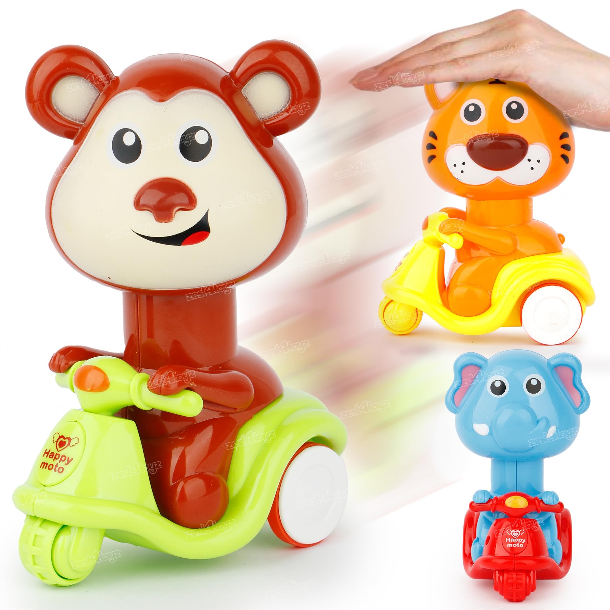 Zest 4 Toyz Friction Powered Toys for Kids Cute Animal Pressure Powered Scooty Car Play Set Press The Head Scooter Press N Go Toy for Boys Girls (Pack of 3) Random Color (B0CM3SQWVK) Amazon Price History, Amazon Price Tracker