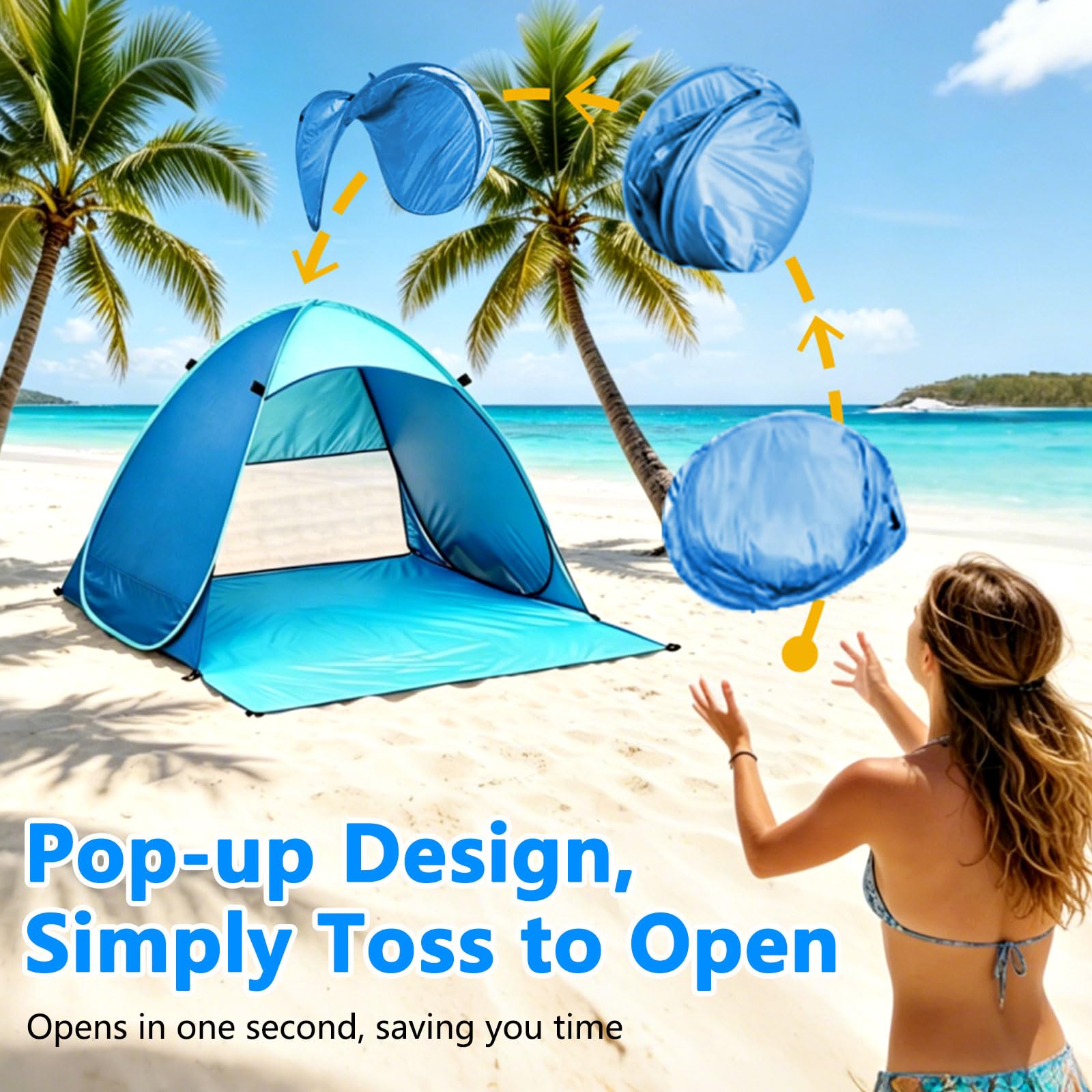 Tenda da Spiaggia Pop Up, Protezione Solare UPF 50+ Dai Raggi UV, Antivento, per 1-3 Persone, Include Custodia per il Trasporto e Picchetti, per Campeggio in Famiglia, Giardini e Spiagge (Blu)