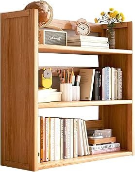 Desk Shelf, Desktop Shelf, Tabletop Shelf, Bookshelf, Natural Bamboo, Compact, Slim, Stylish, with Back Panel, Rounded Edges, Small Item Organizer, Picture Book Shelf, Manga Storage, Picture