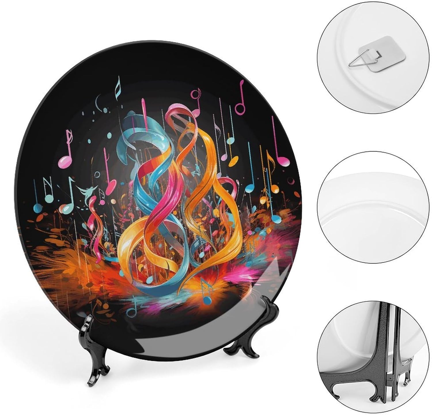 Colorful Musical Note Bone China Decorative Plate with Stand 6inch image 4