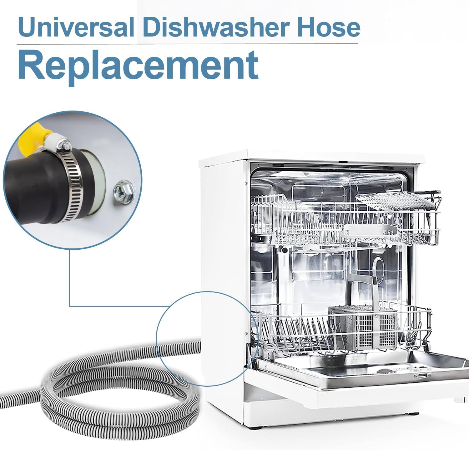 MyLifeUNIT Universal Dishwasher Drain Hose, 10 Ft Dishwasher Discharge Hose Extension, Corrugated and Flexible Dishwasher Hose Drain Replacement with 2 Clamps, Fits 11/16,1 and 1-1/8