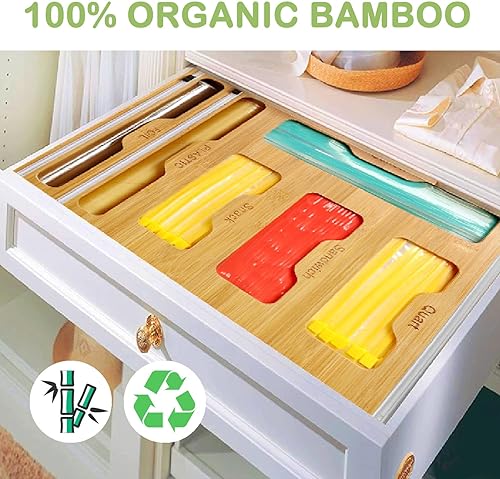 Miniatura 2 de Organizador de papel de aluminio y plástico 6 en 1 para cajón de cocina, dispensador de envoltura de plástico con cortador, papel de bambú y