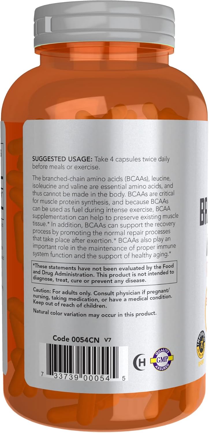 NOW Sports Nutrition, Branched Chain Amino Acids, With Leucine, Isoleucine and Valine, 240 Capsules : Health & Household
