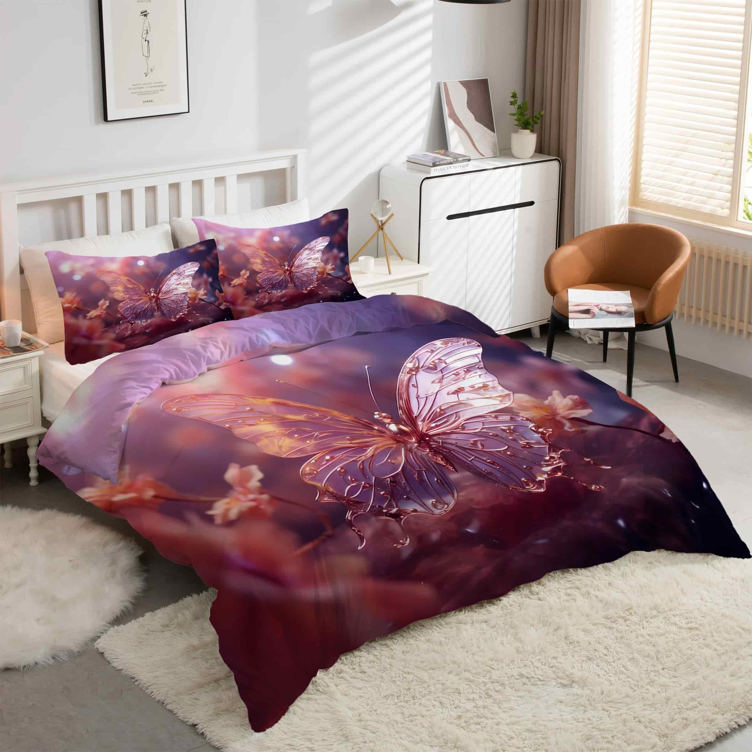 Housse de couette 160x200 papillon rose résout le calvaire du lit difficile à border