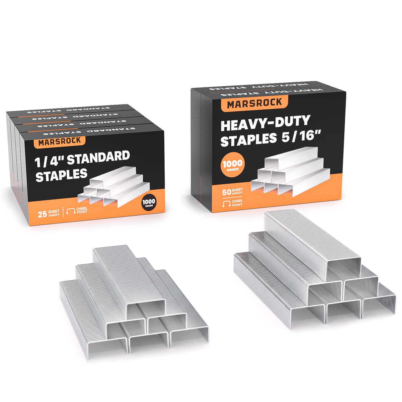 Marsrock Staples, 6000 Count Assorted Set, 4000 1/4" + 2000 5/16", Standard Office Staples for Desktop Staplers, 6 Pack