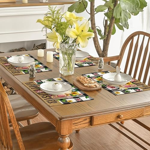 Miniatura 4 de Artoid Mode Juego de 4 manteles individuales de Pascua con diseño de conejo, diseño de conejo, diseño de búfalo, 12 x 18 pulgadas, para decoración