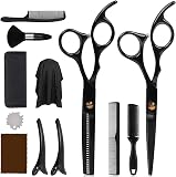 Tijeras de Peluquería, Tijeras Peluquelo Profesional para el Cabello, con Capa de Barbero y Peine de Maquinilla de Afeitar, Clips, Set Corte de Pelo para Hombres y Mujeres 12 Pcs