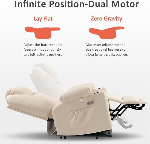 Miniatura 6 de MCombo Silla reclinable grande de doble motor con masaje y calor para personas mayores, posición infinita, puertos USB, portavasos, reposapiés