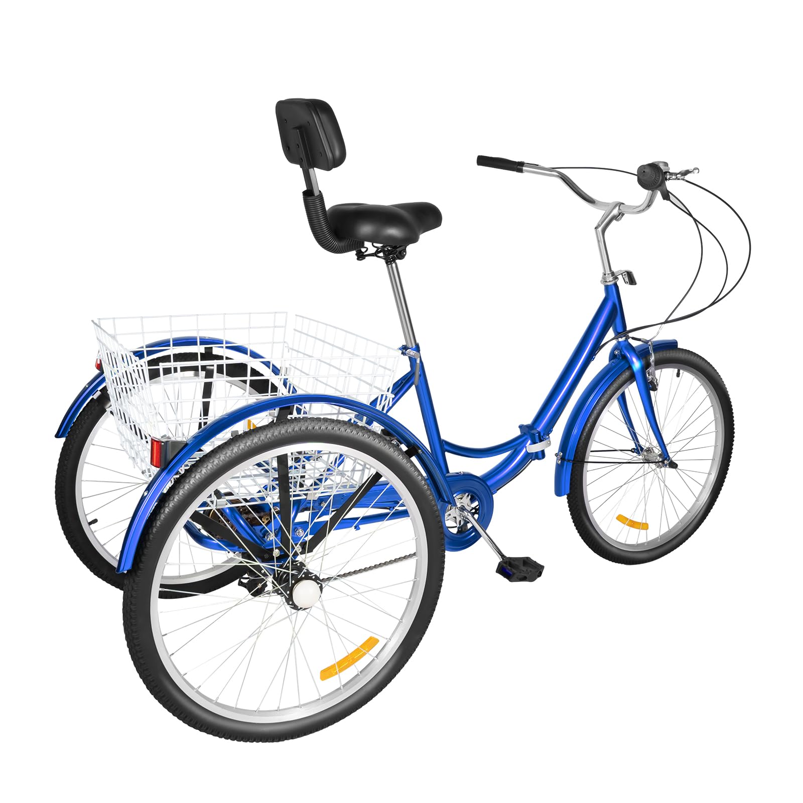 24 pollici triciclo pieghevole per adulti, 7 marce 3 ruote bicicletta adulto triciclo portatile bicicletta triciciclo pieghevole con schienale luce anteriore