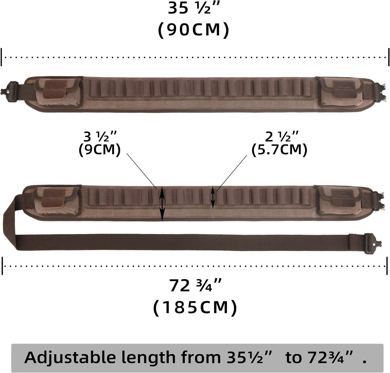 Tas Trost Waxed Canvas Shotgun Shell Belt, 18 Rounds Ammuntion Bandolier for 12/16/20 Gauge, Adjustable Tactical Cartridge Holder (35.5"-72.75") for Hunting, Skeet Shooting