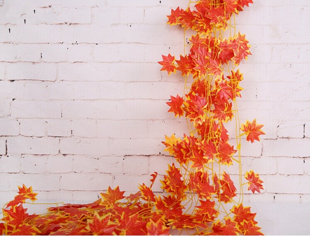 12 Pack Autumn Artificial Silk Maple Leaf Garland-Dearhouse Autumn Leaves Garland Hanging Plant for Home Kitchen Thanksgiving Autumns Decor 4