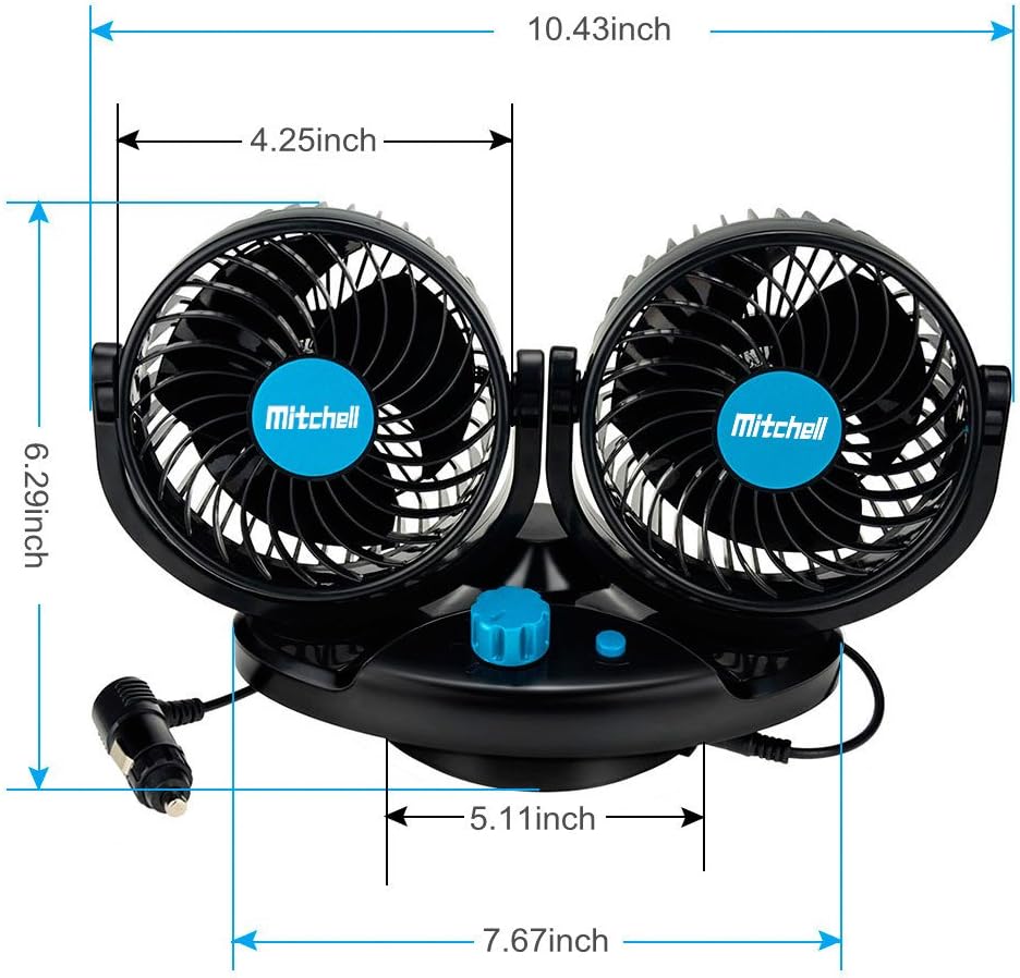 Weekly Top Sale Allnice 12V Electric Car Fan 360 Degree Rotatable Dual Head Car Auto Cooling Air Fan Powerful 2 Speed Quiet Ventilation Dashboard Oscillating Car Fans Summer Cooling Air Circulator