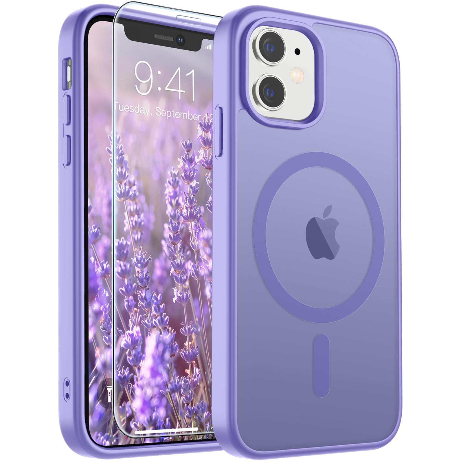 SUPFINE Magnetic for iPhone 11 Phone Case Purple | With Screen Protector, Translucent Matte, Compatible with MagSafe, Military Grade Drop Proof, Rugged Shockproof Protective