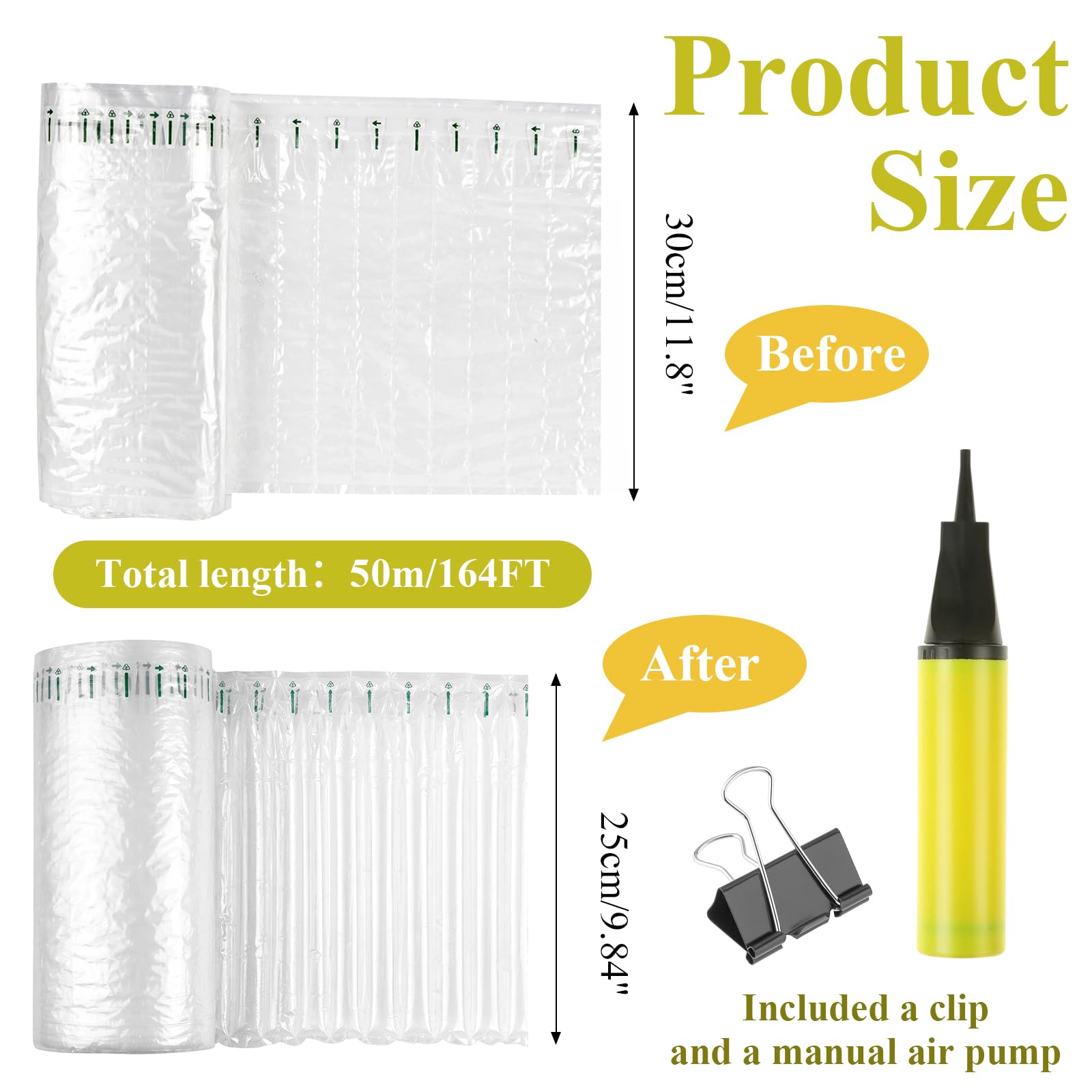 Luftpolsterfolie, 30 cm x 40 m, groß, aufblasbar, Luftsäulenschutz mit Pumpe, robuste Verpackung und Umzugszubehör für Versand, Online-Shop