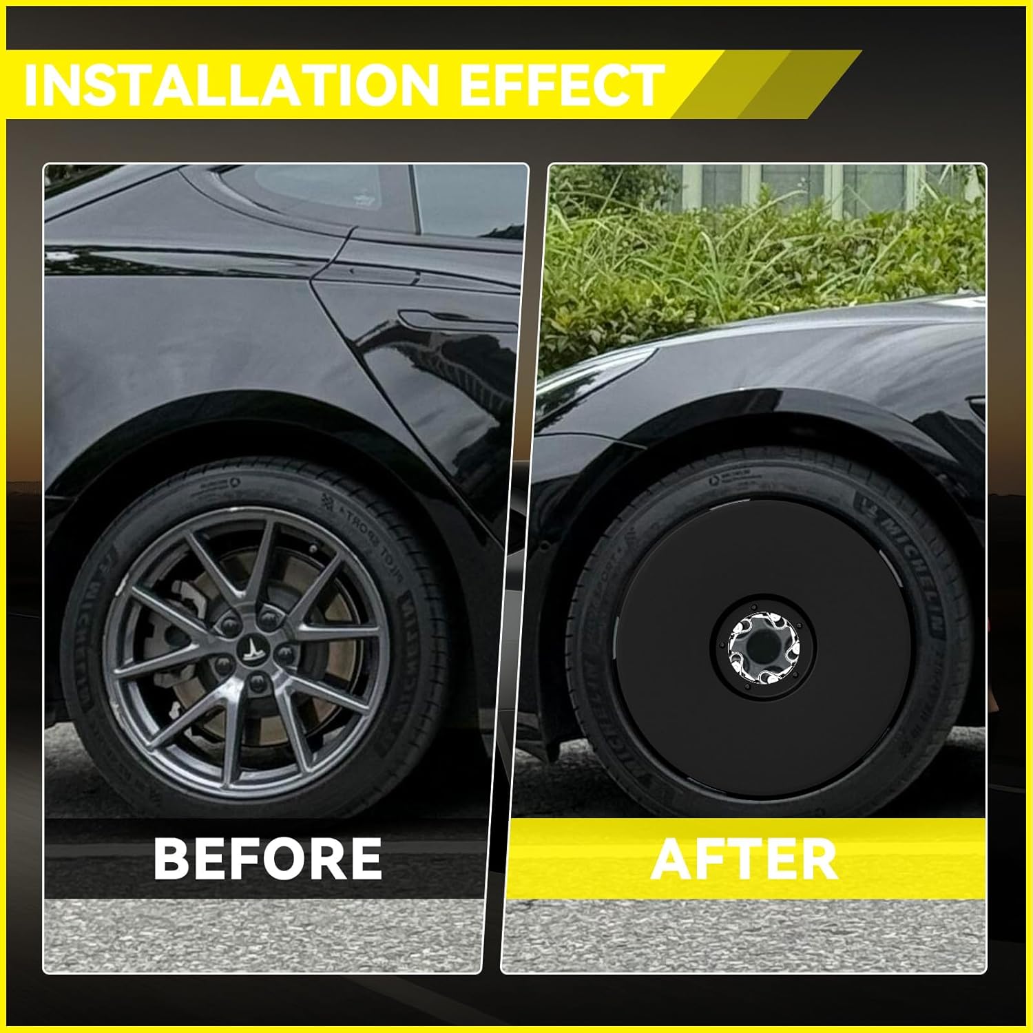 Wheel Cover Hubcaps with Rim Protectors - PC Material, Compatible with 2019-2025 Tesla Model Y 19-inch & 2019-2025 Model 3 18-inch Rims (Matte Black)