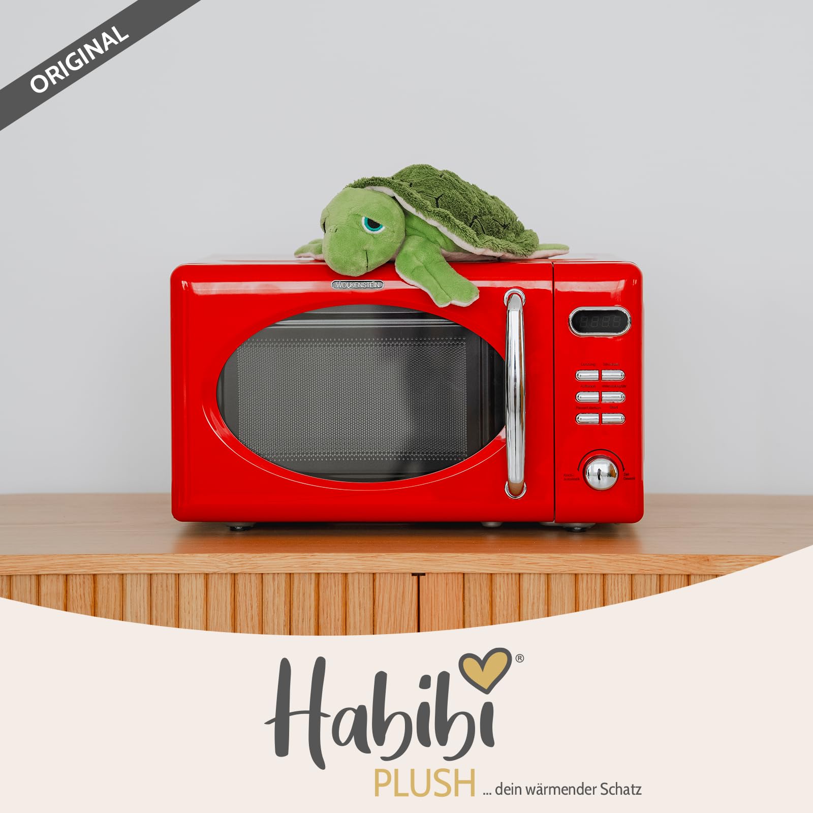 Habibi Botella de agua caliente de felpa con diseño de tortuga verde con funda extraíble